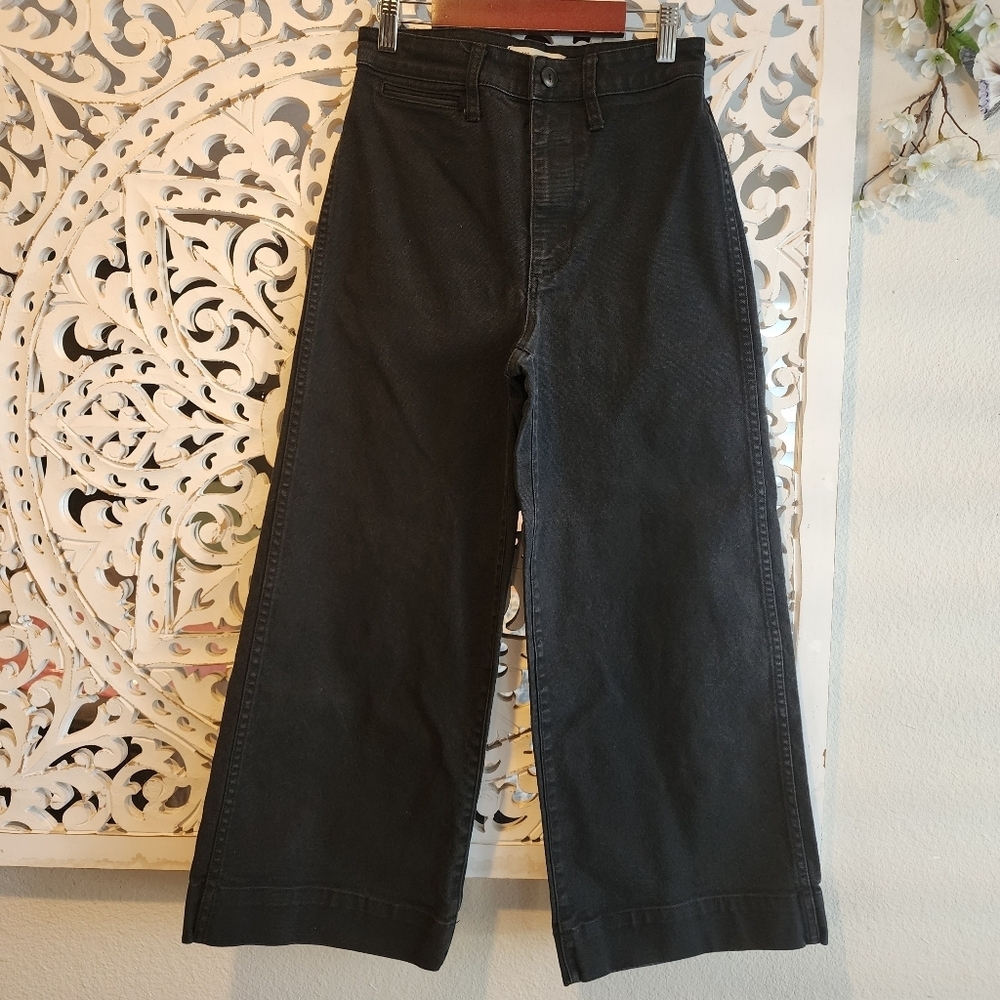 MADEWELL EMMETT WIDE-LEG CROPPED WOMENS JEANS IN BLACK SZ 26 - Picture 9 of 15